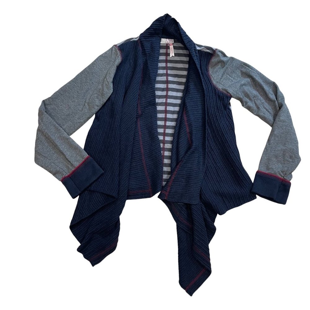 Matilda Jane 435‎ Sweater Weather Cardigan Girls Size 16 Blue Gray Striped Knit